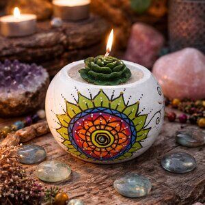 Candle or succulent Cement mandala Full Color Pot